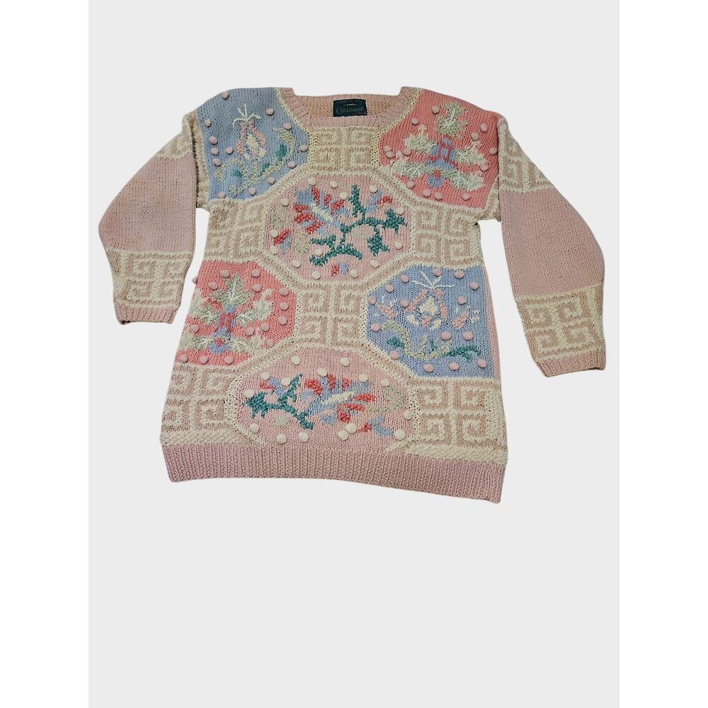 Vntg 80s Cullinane Hand Knit Sweater Women’s Flower Cottagecore Grandmacore Sz M